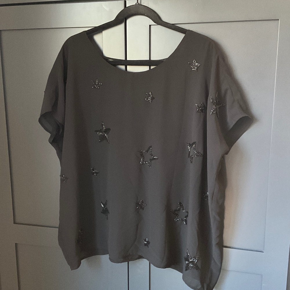 CHASER black beaded doleman short sleeve blouse